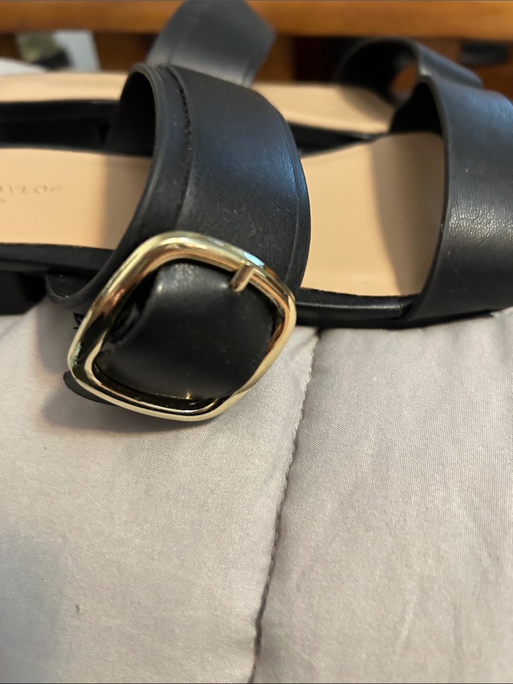 Ann Taylor Factory Black Double Band Slide Sandals - Picture 3 of 6